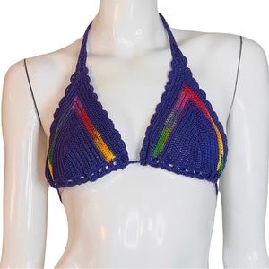 4/$24 Jamaican Crochet Purple Red Green Yellow Halter Bikini Swimsuit Top‎